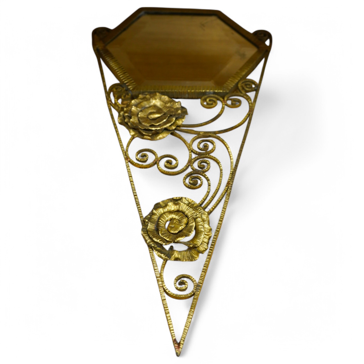 A decorative French gilt metal mirror, 67cm high. Condition - fair/good